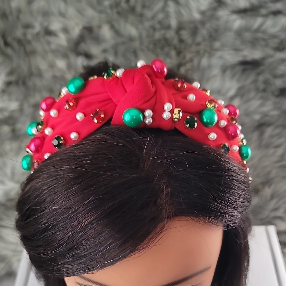 Vibrant Red Beaded Headband